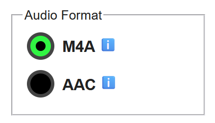 Audio format selector screenshot